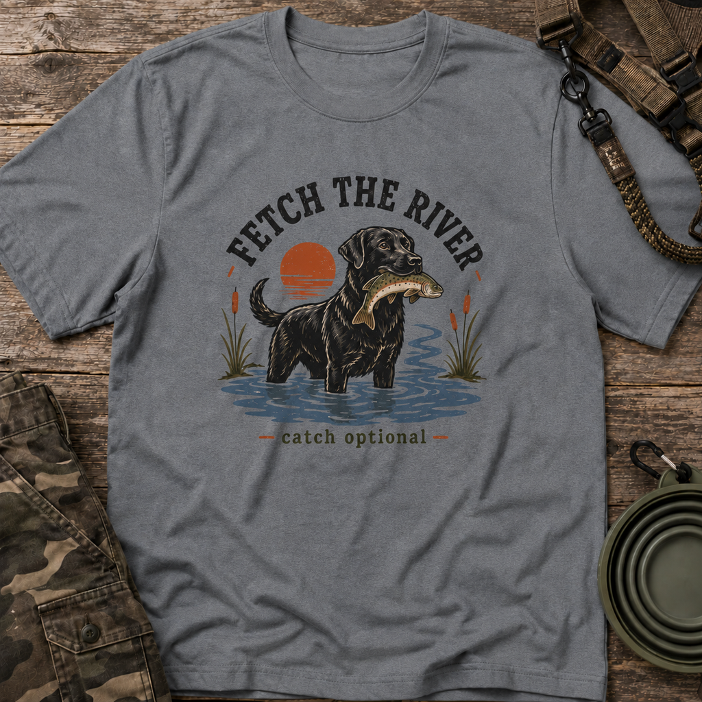 Dog T-Shirt — "Fetch the River" Labrador Graphic Tee
