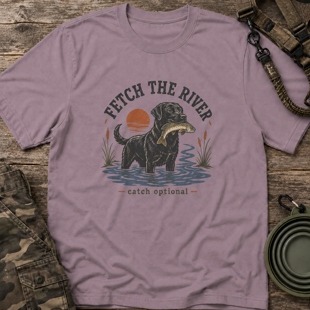 Dog T-Shirt — "Fetch the River" Labrador Graphic Tee