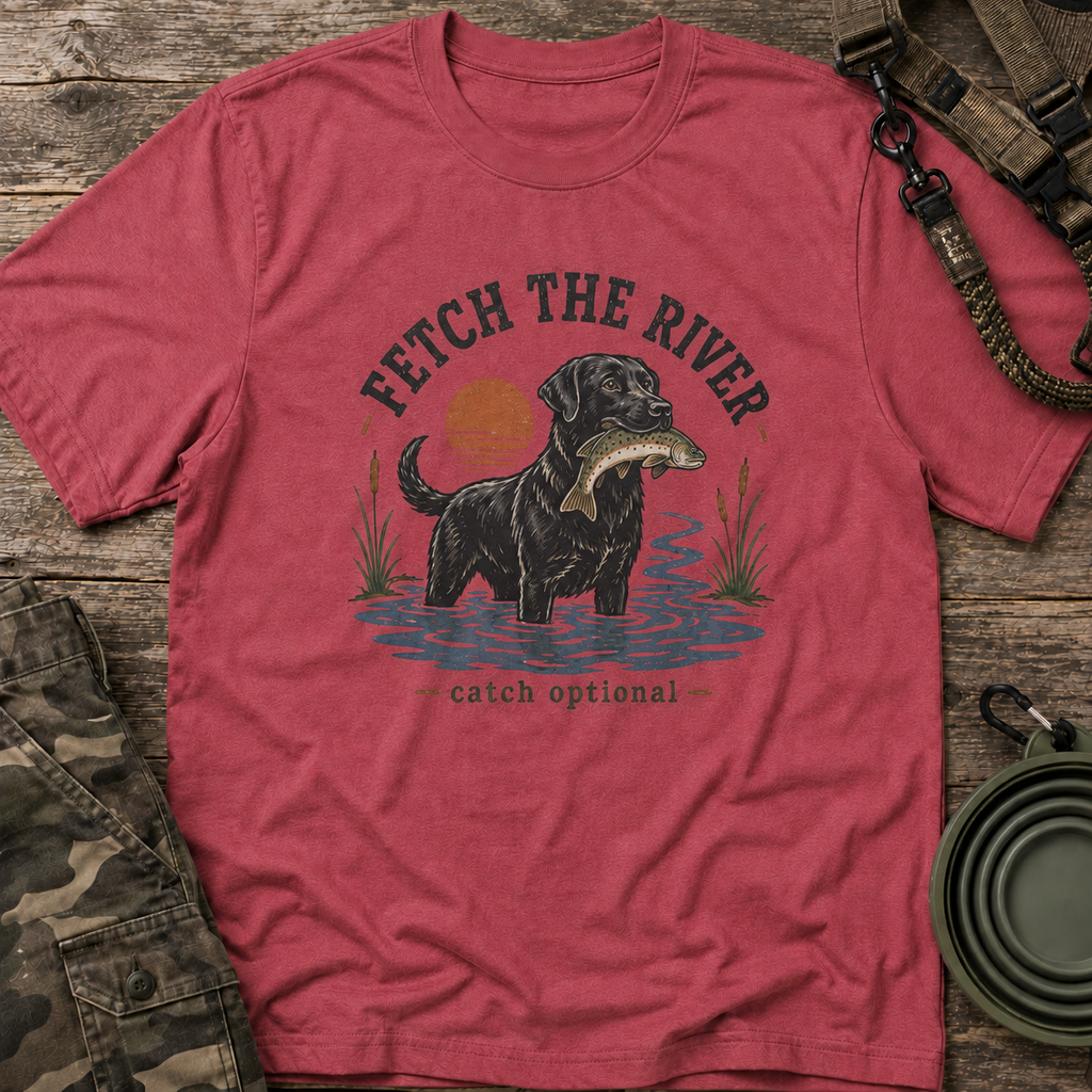 Dog T-Shirt — "Fetch the River" Labrador Graphic Tee