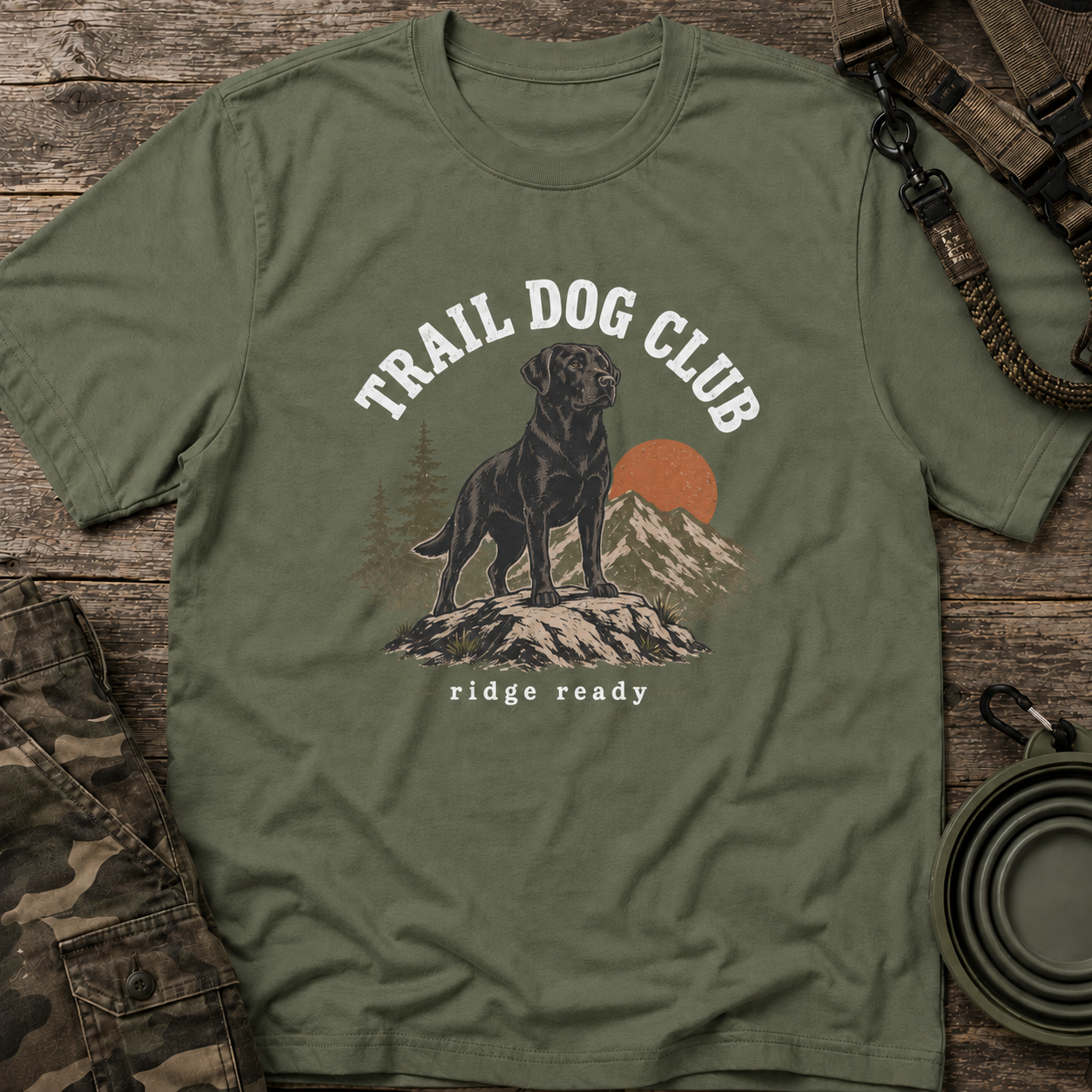 Trail Dog Club T-Shirt — Vintage Black Lab Hiking Graphic Tee