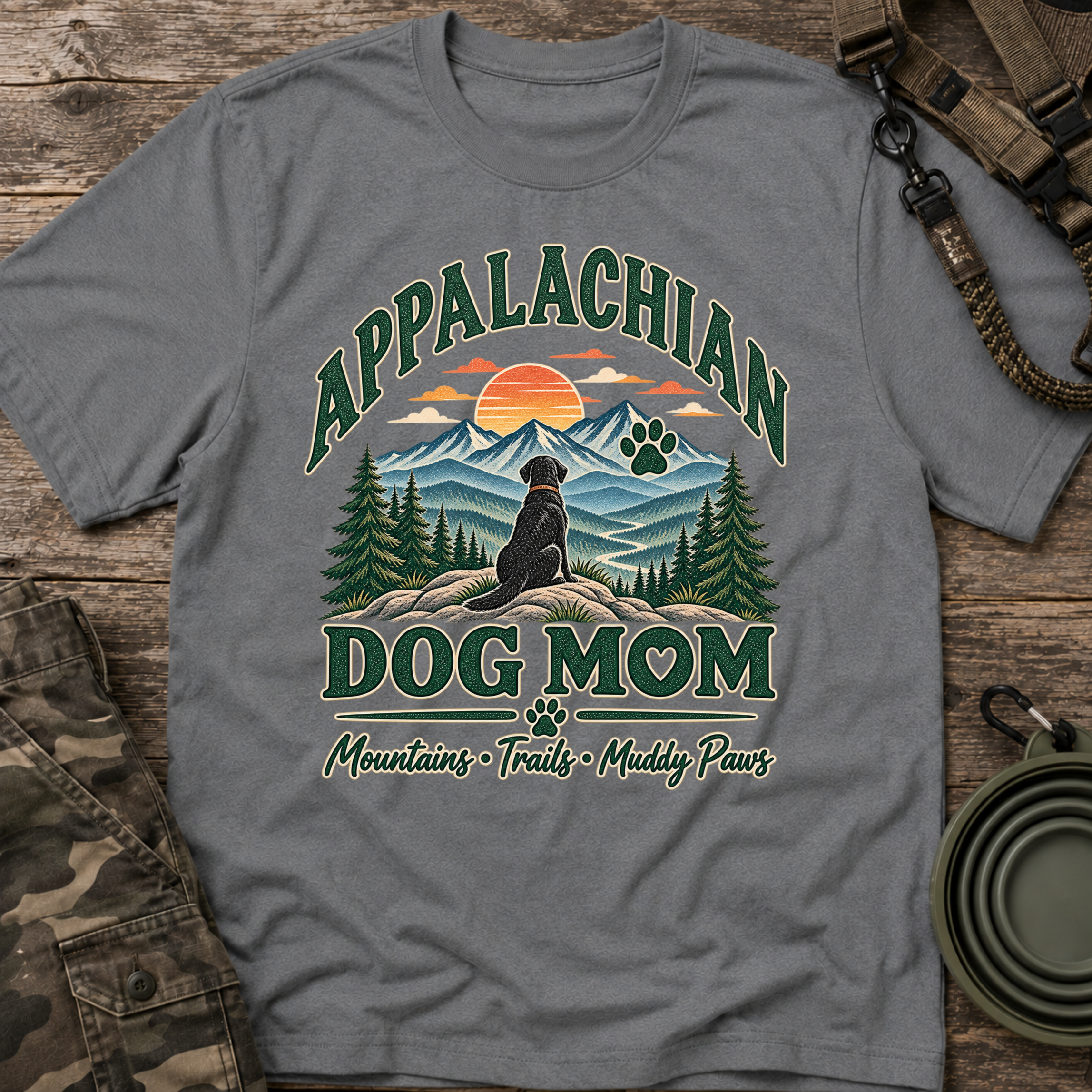 Appalachian Dog Mom T-Shirt — Mountain Sunset Hiking Graphic Tee