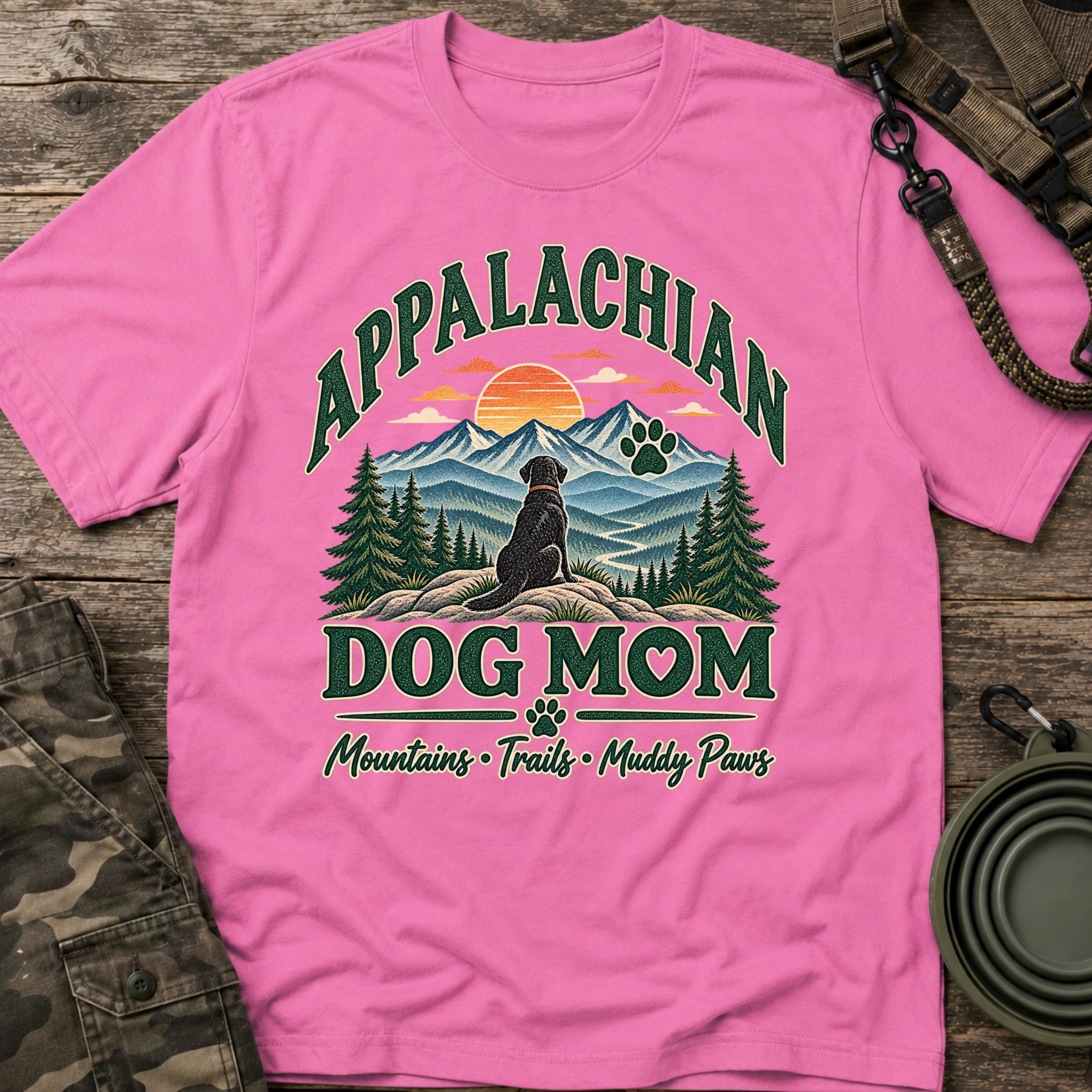 Appalachian Dog Mom T-Shirt — Mountain Sunset Hiking Graphic Tee